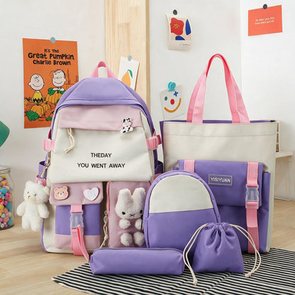 Sac à Dos Multifonctionnel Kawaii Grand Volume Imperméable et Résistant 5Pcs Mauve SACKDS25MV - حقيبة ظهر بعدة قطع بتصميم كاوايي