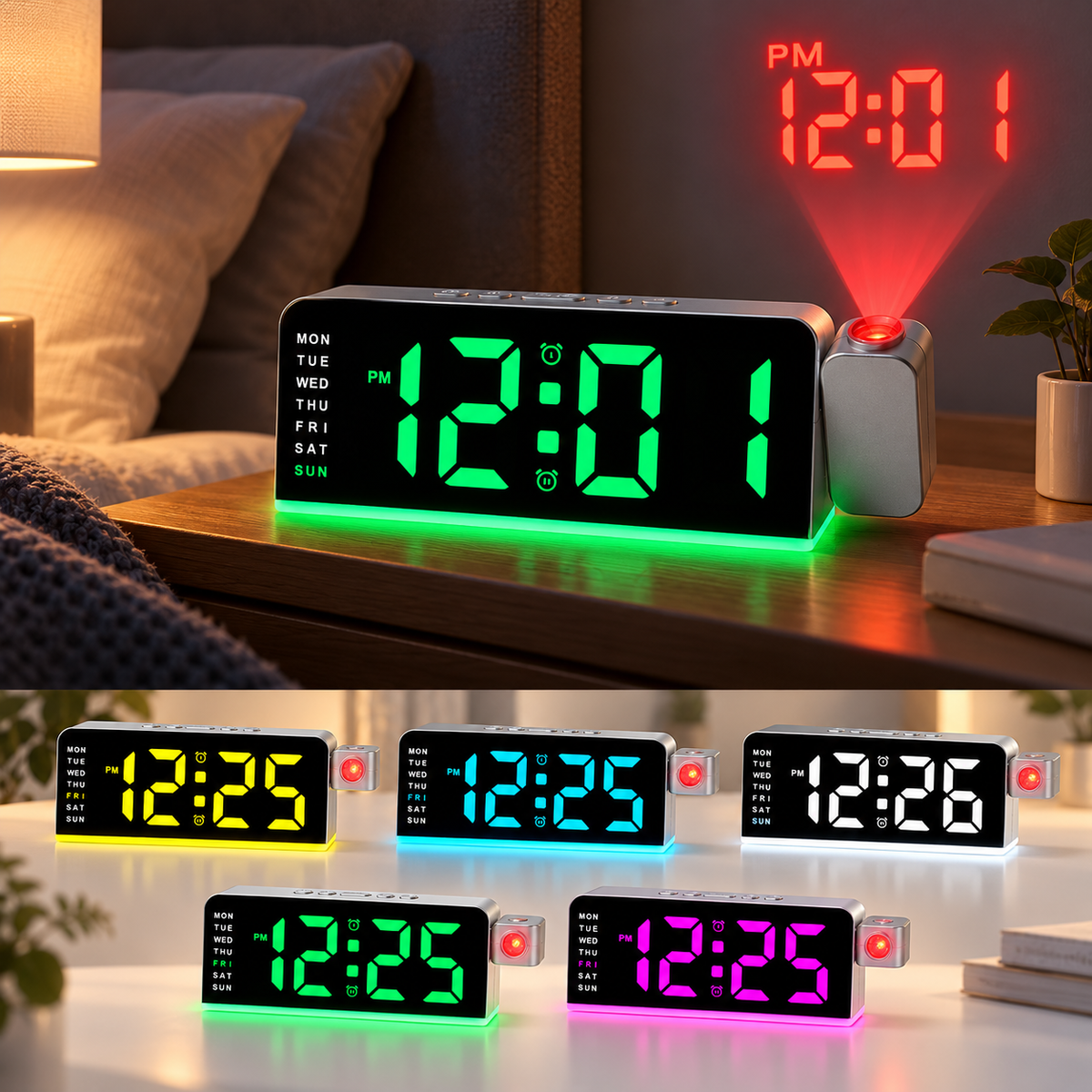 Horloge Numérique LED avec Alarme et Calendrier GH-9019 - ساعة رقمية مع منبه وتقويم