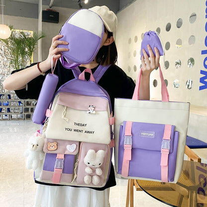 Sac à Dos Multifonctionnel Kawaii Grand Volume Imperméable et Résistant 5Pcs Mauve SACKDS25MV - حقيبة ظهر بعدة قطع بتصميم كاوايي