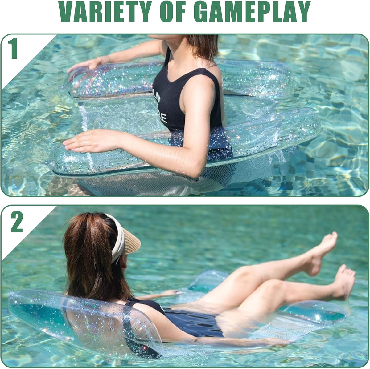 Hamac de Piscine Flottant Multifonction 4en1 Design Glitter, Confort Aquatique - أرجوحة المسبح العائمة والمريحة 4 في 1 بنسيج شبكي متين
