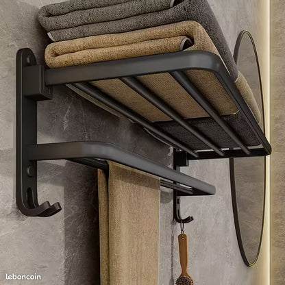 Porte-serviette mural pliable en aluminium Noir – خفيف، متين، ويعطي لمسة عصرية لحمامك