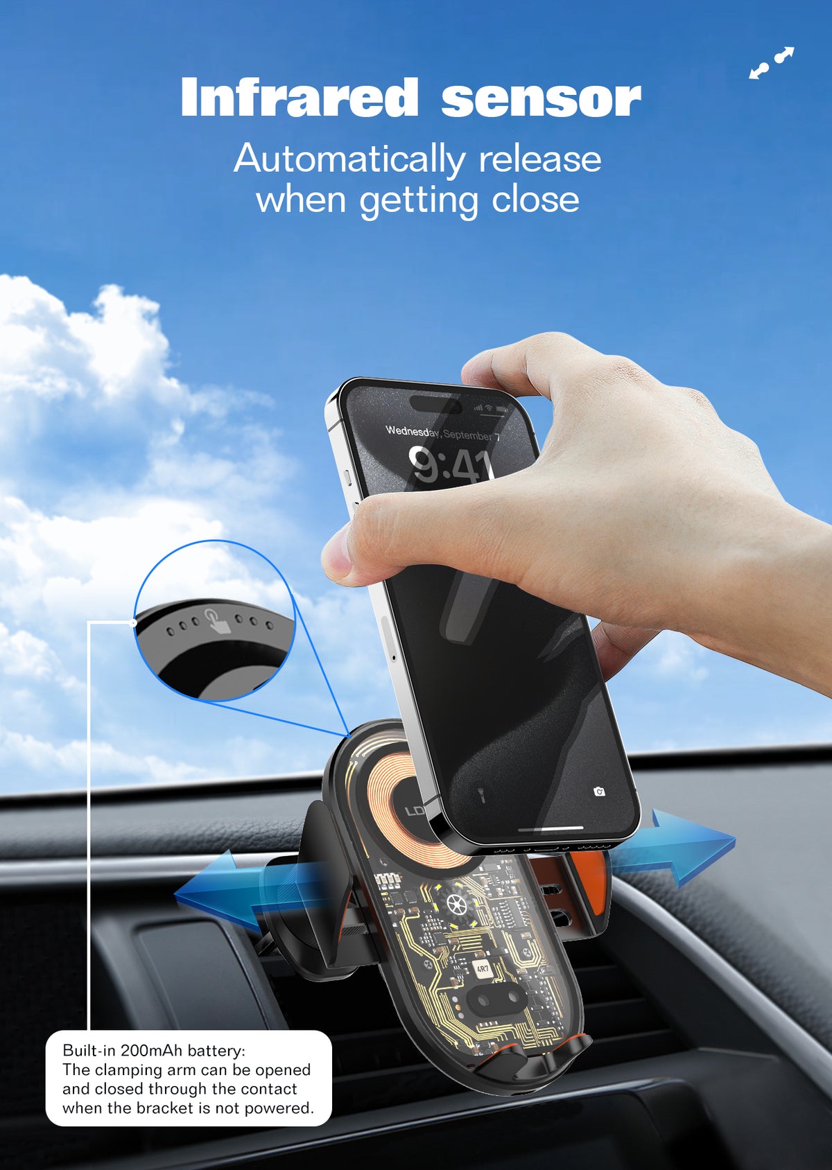 Support Téléphone Voiture avec Chargeur Sans Fil 15W Capteur Infrarouge LDNIO MA30 - حامل هاتف للسيارة وشاحن لاسلكي ذكي