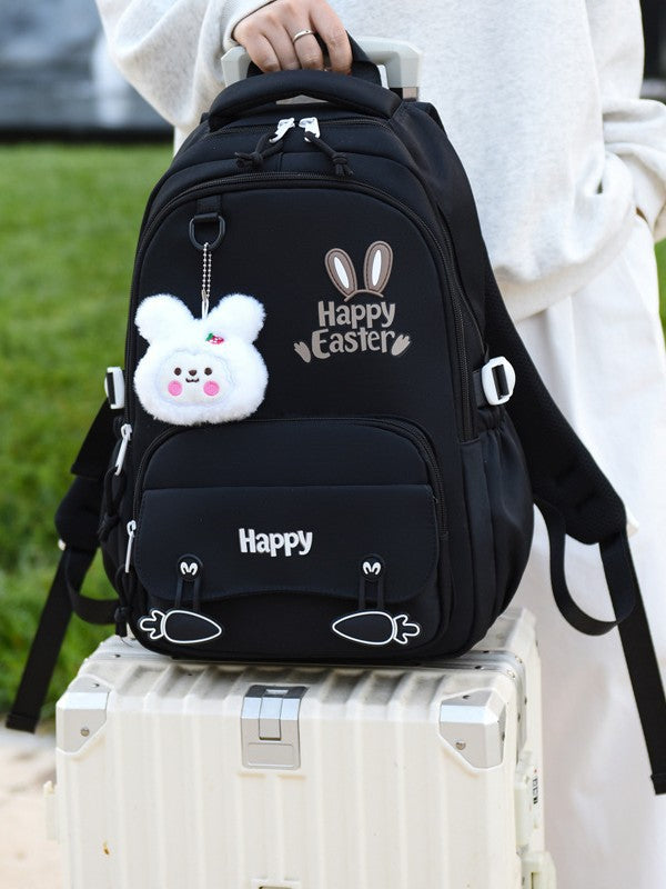 Sac à Dos Scolaire Motif Lapin Happy Easter Ergonomique Tissu Imperméable Noir SACKDS31N - حقيبة ظهر مدرسية وعصرية بتصميم الأرنب اللطيف