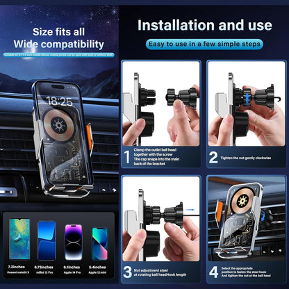 Support Téléphone Voiture avec Chargeur Sans Fil 15W Modèle C10 Design Transparent - حامل هاتف للسيارة مع شاحن لاسلكي سريع 15 واط موديل