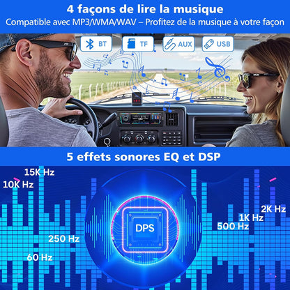 Autoradio Bluetooth 5.0 1DIN Charge Rapide USB et Type-C, Éclairage Personnalisable DSP et RDS - راديو سيارة بلوتوث مع منفذي شحن
