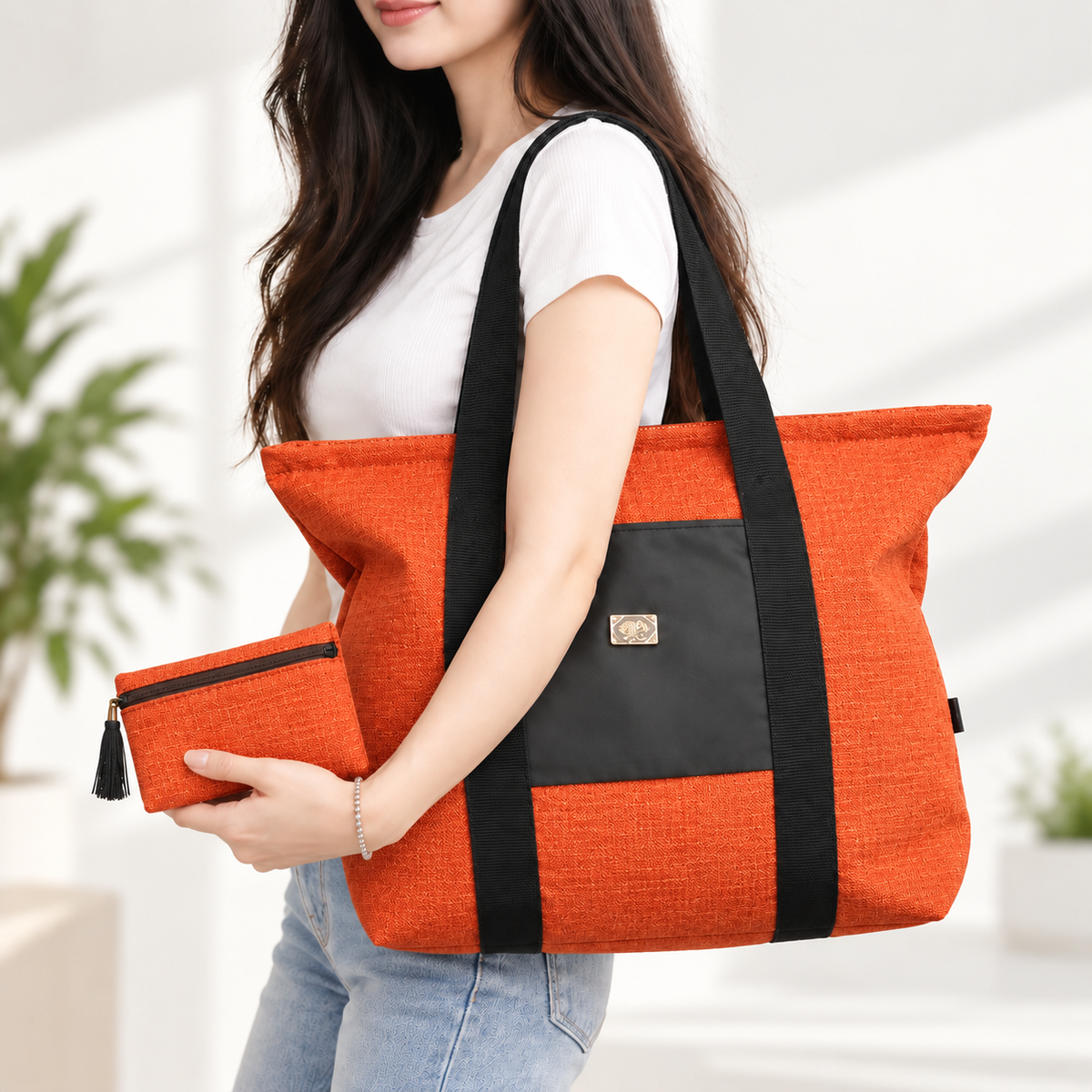 Sac à main Grande capacité avec un portefeuille pour femme