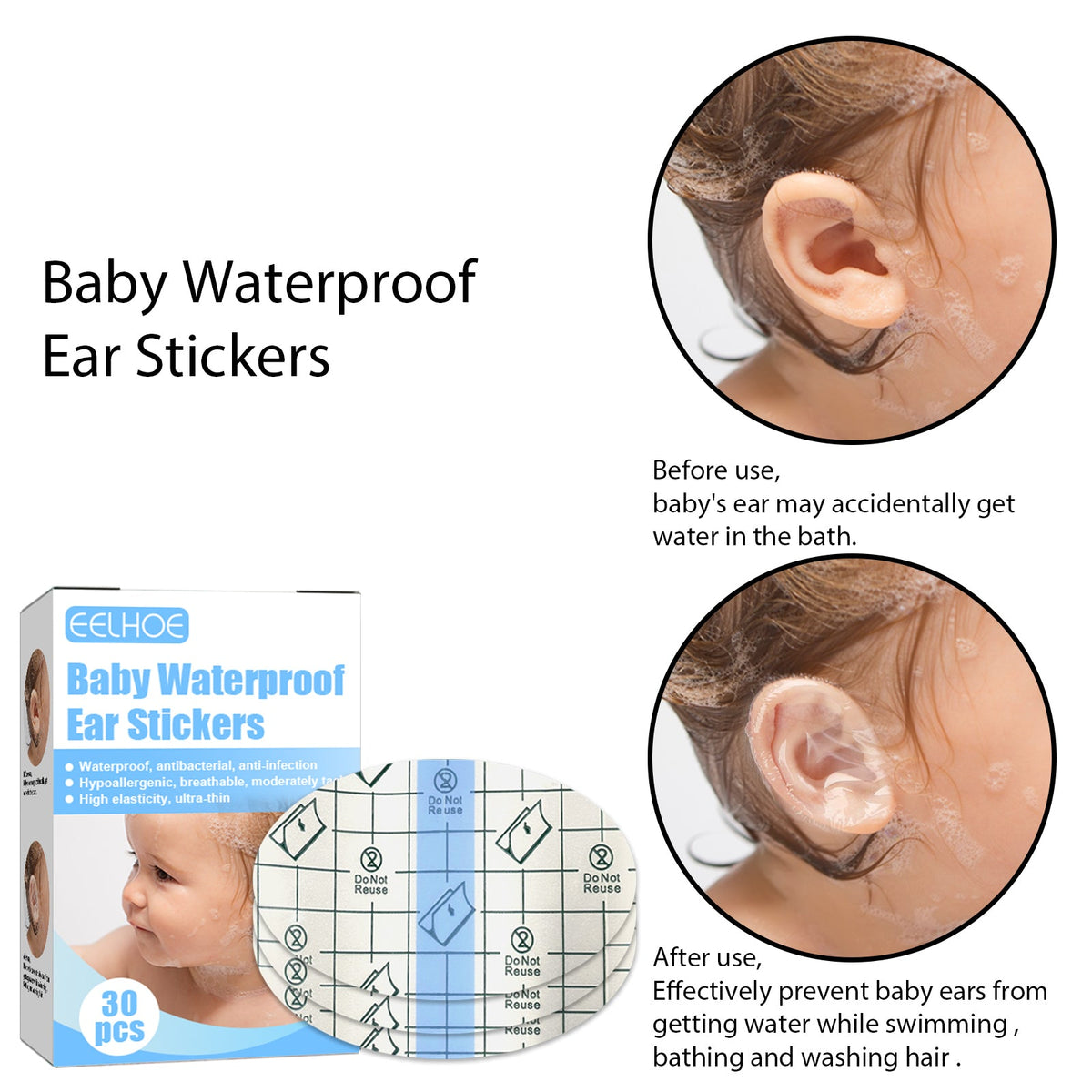 Autocollants Imperméables de Protection des Oreilles pour Bébé – Pièces ملصقات مقاومة للماء لحماية أذن الطفل أثناء الاستحمام والسباحة 30