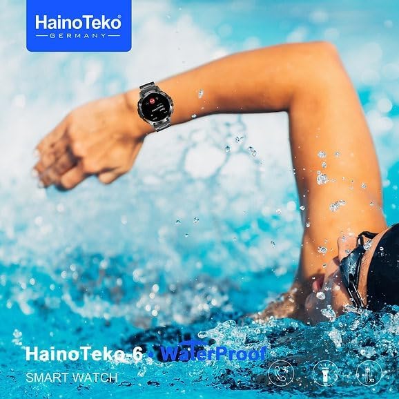 HainoTeko-6 avec écran AMOLED 3 paires de bracelets et lampe torche intégrée - ساعة ذكية أصلية