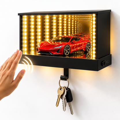 Infinity Mirror LED Garage avec Porte-Clés et Détecteur de Mouvement - صندوق مرآة لا نهائية بإضاءة وحامل مفاتيح ذكي (بدون سيارة)