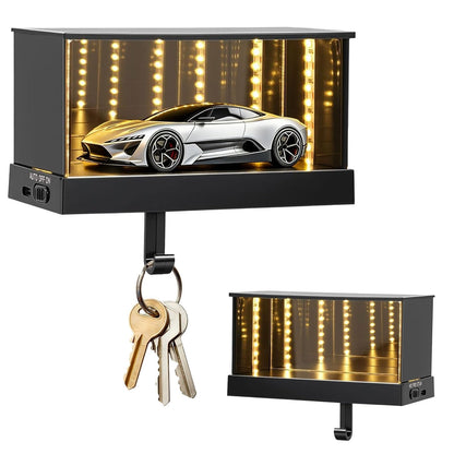 Infinity Mirror LED Garage avec Porte-Clés et Détecteur de Mouvement - صندوق مرآة لا نهائية بإضاءة وحامل مفاتيح ذكي (بدون سيارة)