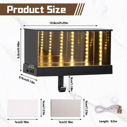 Infinity Mirror LED Garage avec Porte-Clés et Détecteur de Mouvement - صندوق مرآة لا نهائية بإضاءة وحامل مفاتيح ذكي (بدون سيارة)