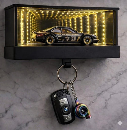 Infinity Mirror LED Garage avec Porte-Clés et Détecteur de Mouvement - صندوق مرآة لا نهائية بإضاءة وحامل مفاتيح ذكي (بدون سيارة)