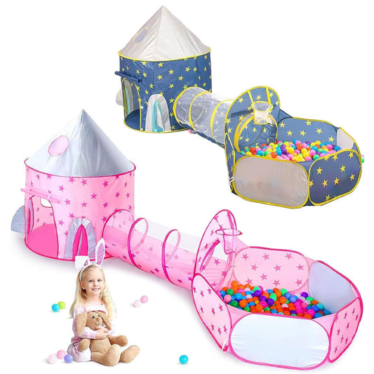 Tente de jeu 3 pièces pour enfants Château et Tunnel avec piscine - خيمة ترفيهية للأطفال