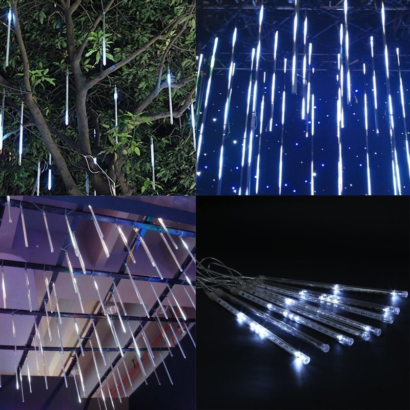 Lumière de Pluie de Météores LED Blanc 8 Pièces pour Extérieur - أضواء شهب متساقطة بيضاء لتزيين الحدائق والواجهات 8 قطع