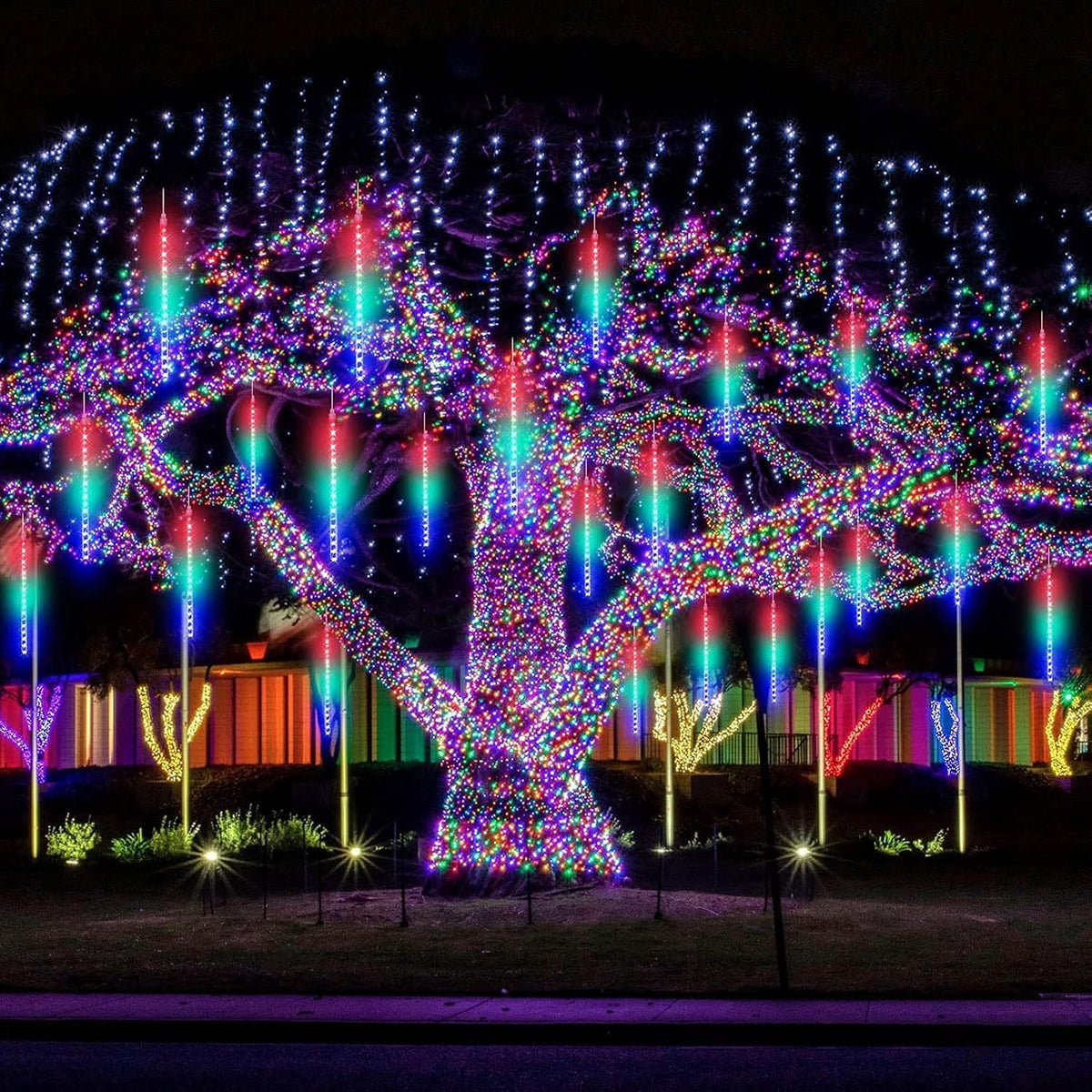 Lumière de Pluie de Météores LED RGB 8 Pièces pour Extérieur - أضواء شهب متساقطة ملونة لتزيين الحدائق والواجهات 8 قطع