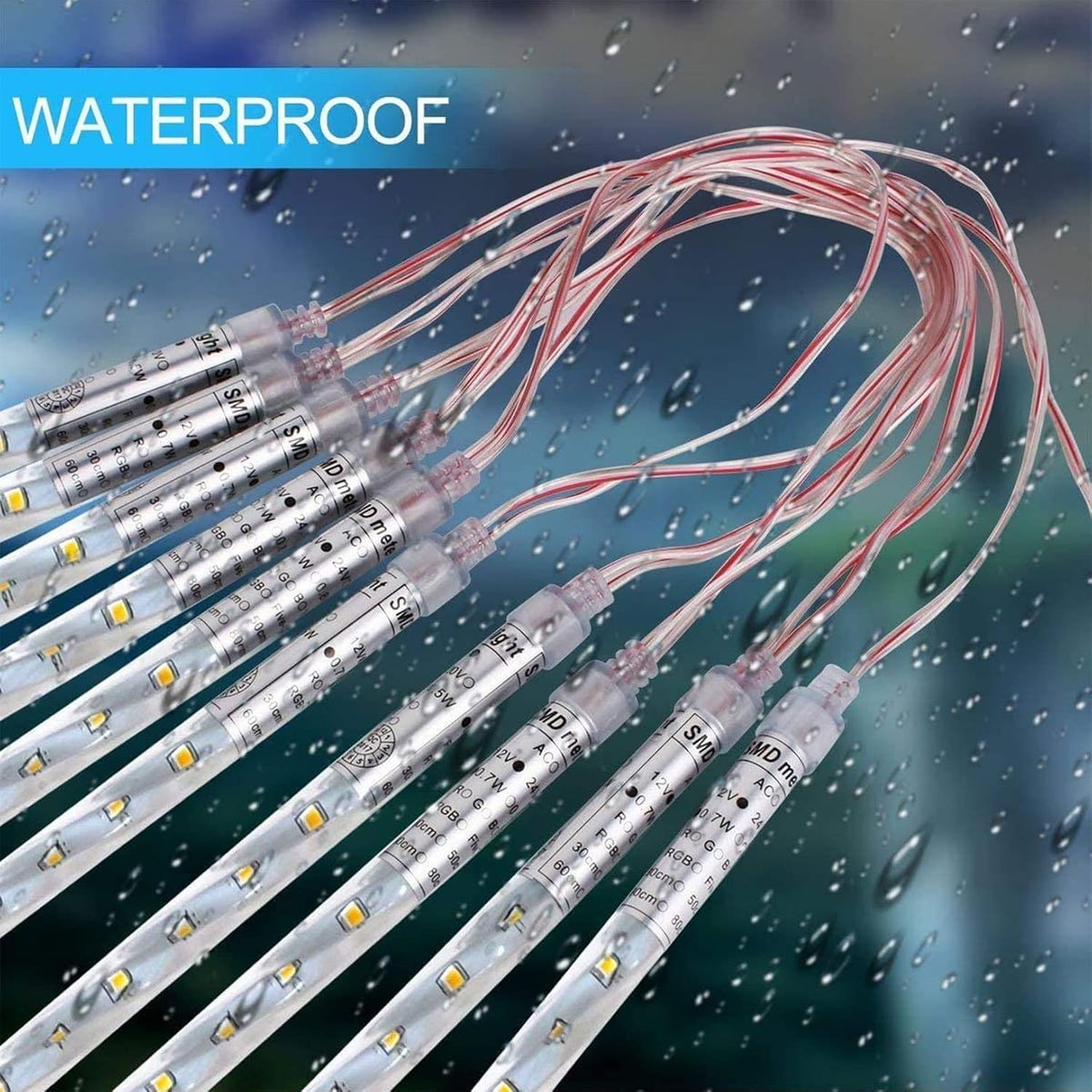 Lumière de Pluie de Météores LED RGB 8 Pièces pour Extérieur - أضواء شهب متساقطة ملونة لتزيين الحدائق والواجهات 8 قطع