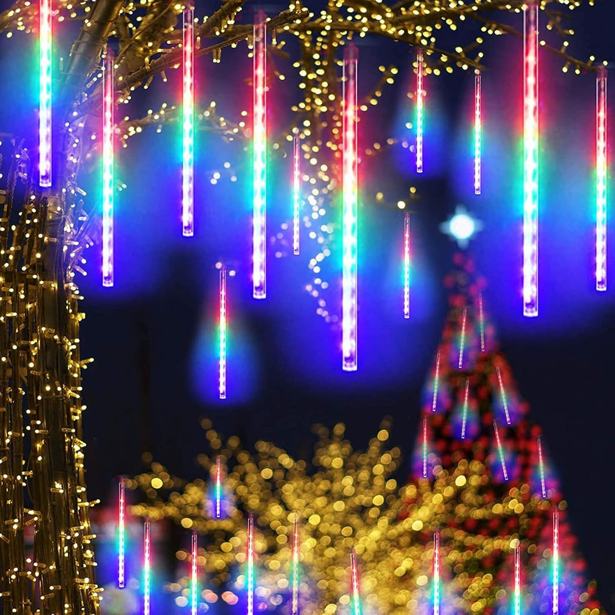 Lumière de Pluie de Météores LED RGB 8 Pièces pour Extérieur - أضواء شهب متساقطة ملونة لتزيين الحدائق والواجهات 8 قطع