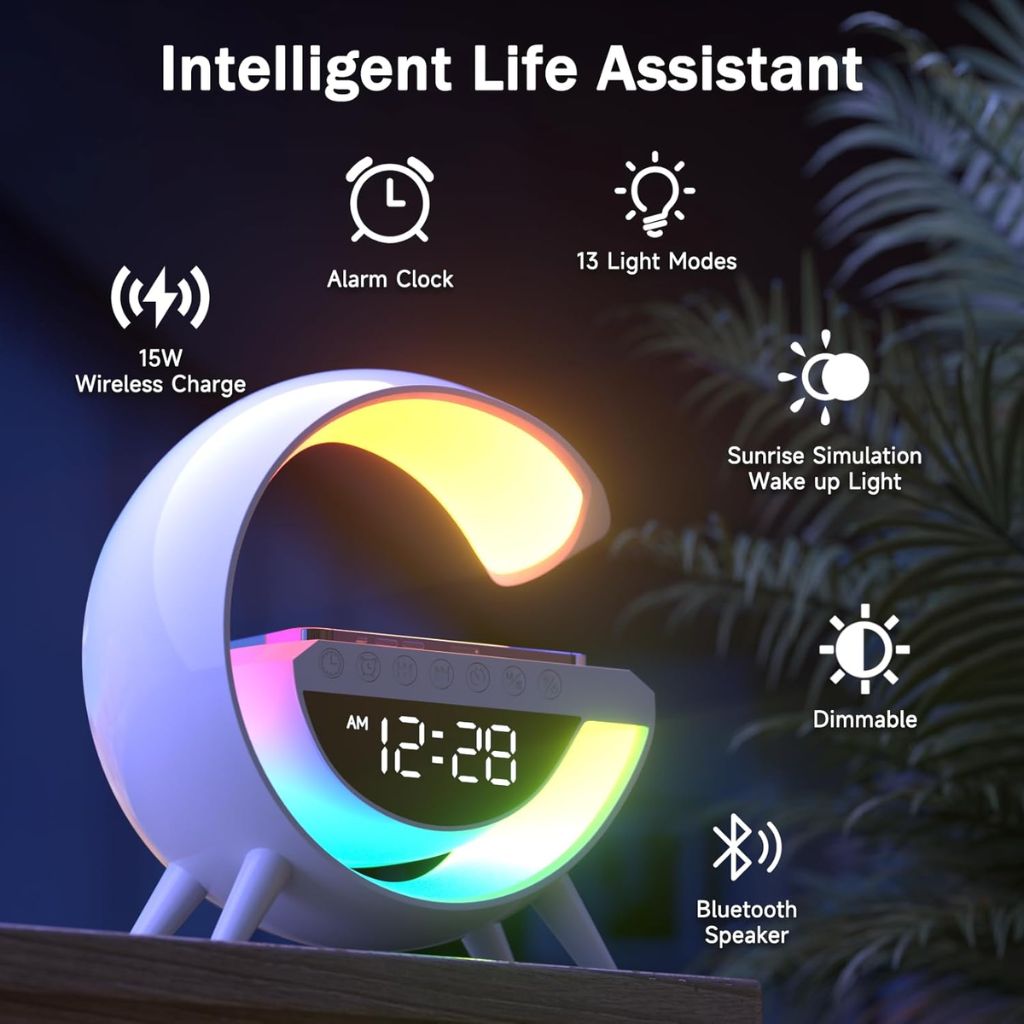 Lampe d'Ambiance LED avec Chargeur Sans Fil et Enceinte Bluetooth - مصباح مع شاحن لاسلكي ومكبر صوت بلوتوث