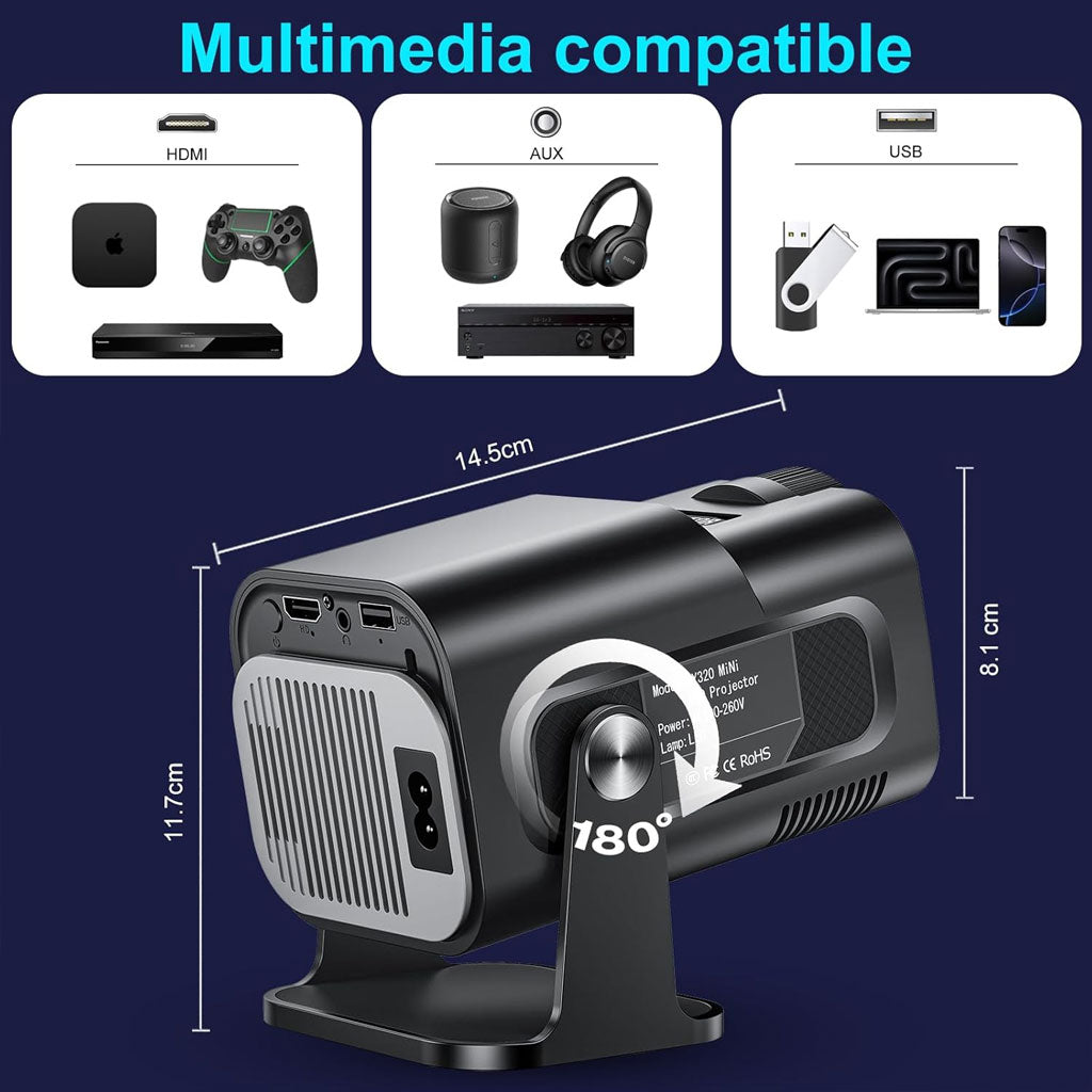 Projecteur portable Full HD HY300 Android 11 WiFi6 et Bluetooth 5.0 - جهاز عرض ذكي