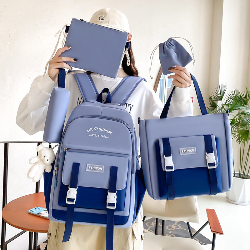 Ensemble de sacs d’école Kawai pour adolescents 5Pcs YISIYUAN Bleu – محفظة 5 قطع كاواي أزرق