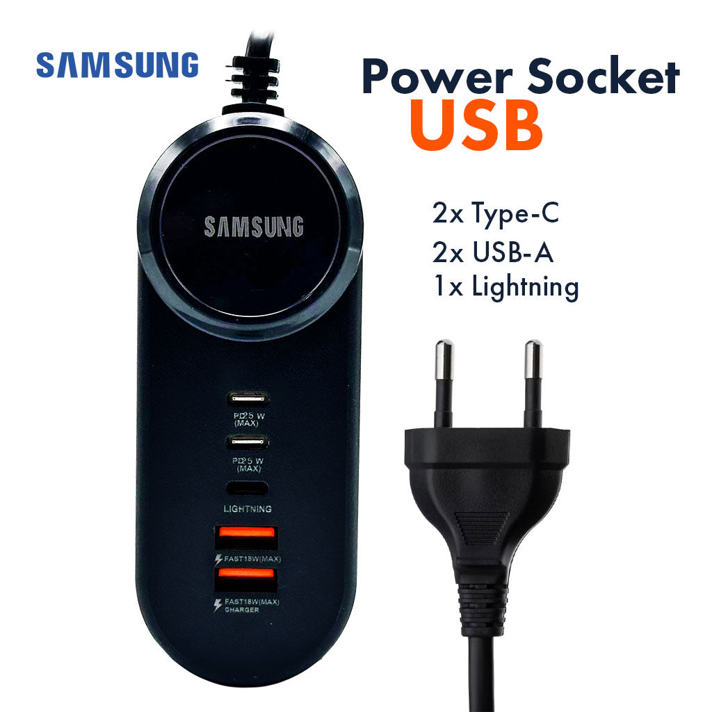 Power Socket Charge rapide Samsung, 25 W 5 Ports Type-C USB Lightning – مقبس شحن سريع سامسونغ