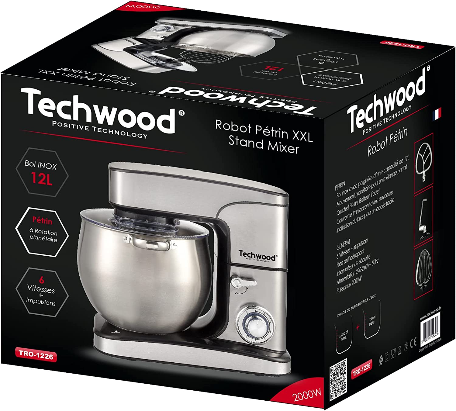 Techwood Robot Pétrin Professionel 12L 2000W TRO-1226