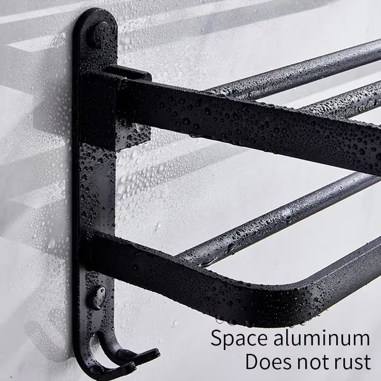 Porte-serviette mural pliable en aluminium Noir – خفيف، متين، ويعطي لمسة عصرية لحمامك