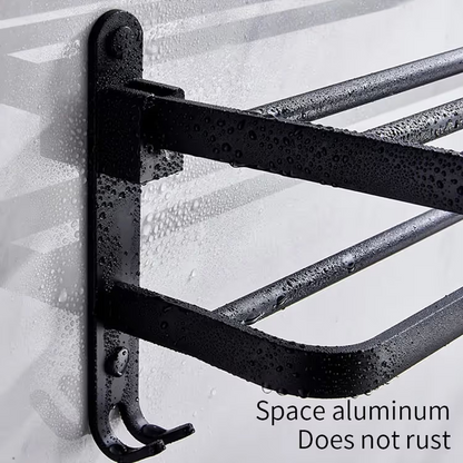 Porte-serviette mural pliable en aluminium Noir – خفيف، متين، ويعطي لمسة عصرية لحمامك
